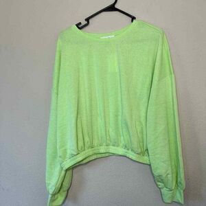 Trendy‎ Neon Green Cropped Sweatshirt Long Sleeve Casual Size Large